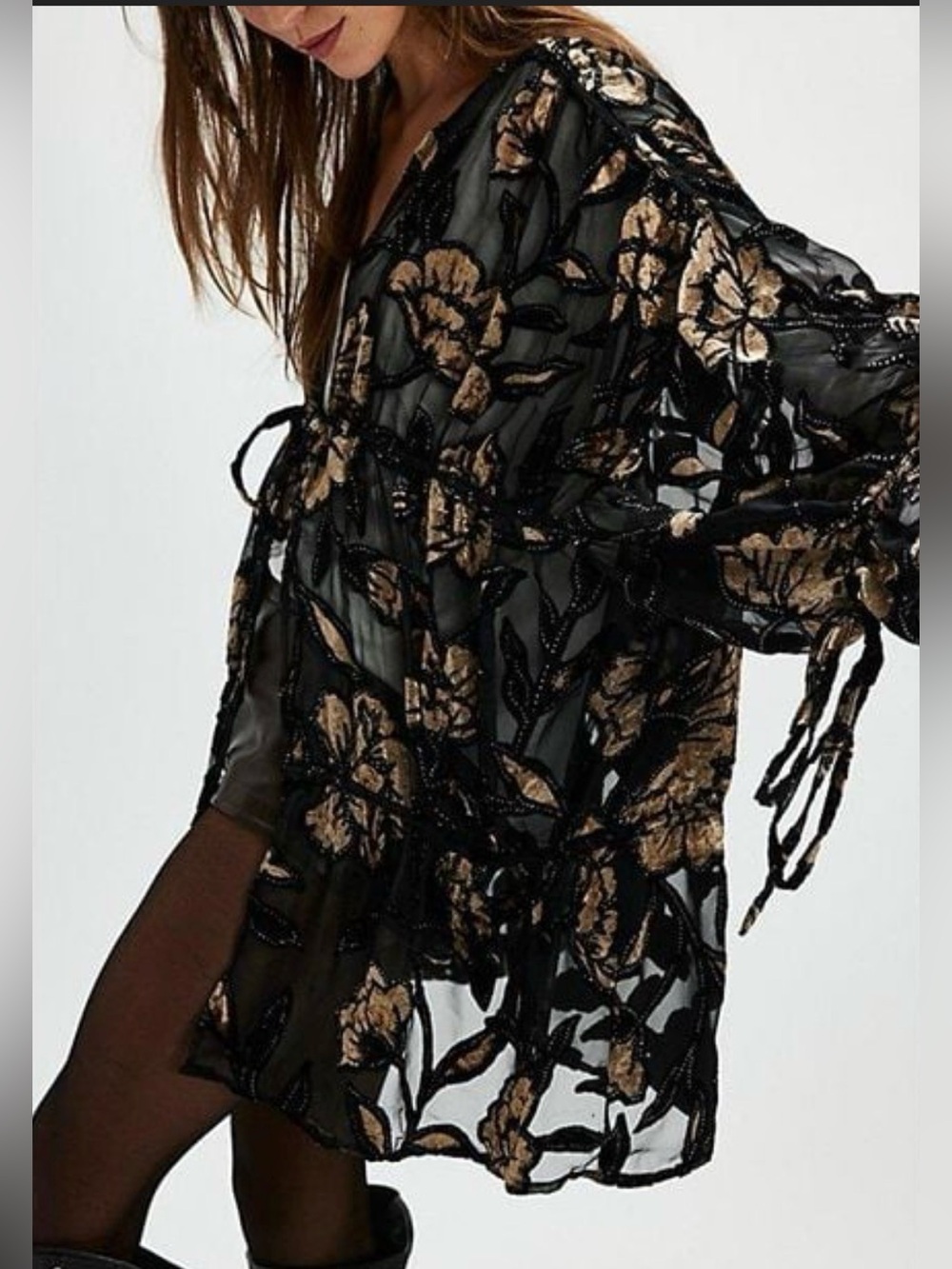 NWT $128 FREE PEOPLE Juliet Kimono in Burnout Black! Sz OS